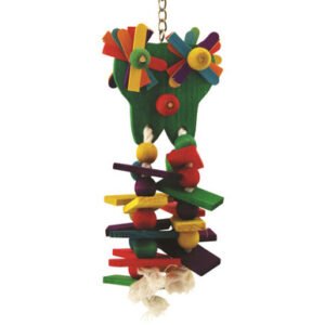 starry eyed wood and rope parrot toy